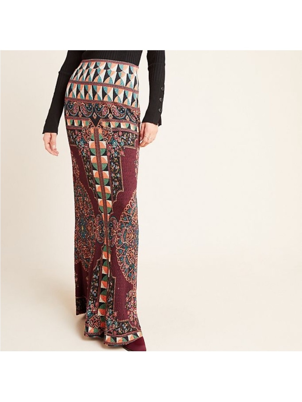 FARM Rio Burgundy Multicolor Printed Maxi Skirt